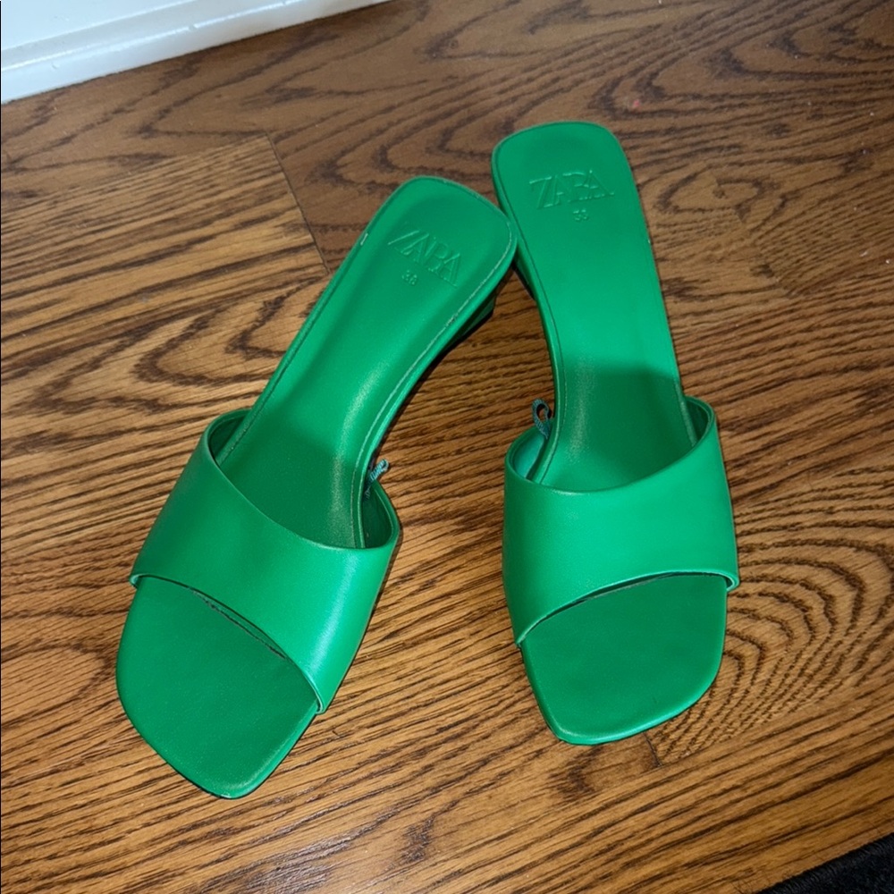 Zara Green Slide Sandal Heels